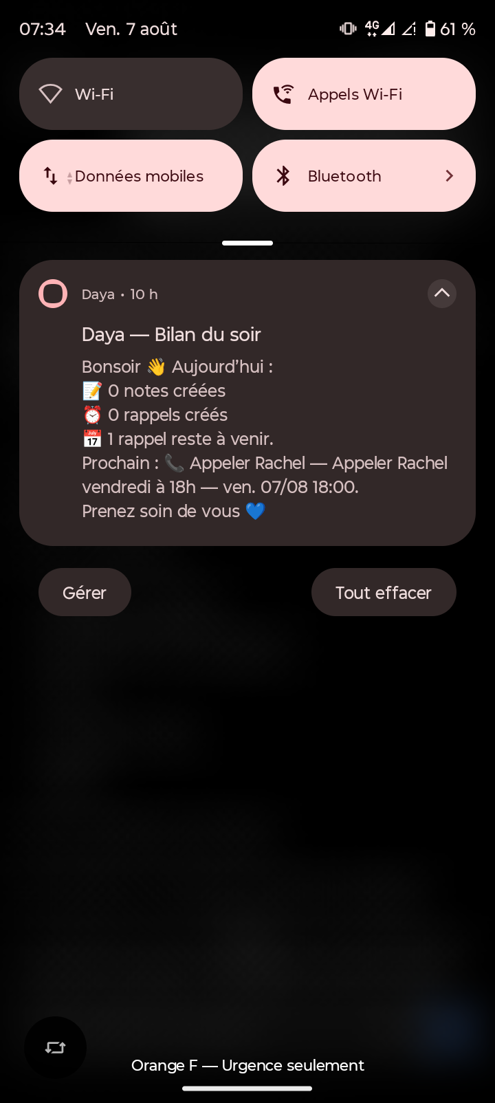 Bilan Daya avec prochain rappel
